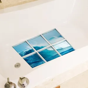 Non slip bathtub stickers with ocean wave design, waterproof adhesive safety strips for bath.