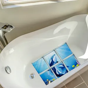 Anti-slip bathtub stickers, waterproof frosted shower mats with cute killer whale design for safety.