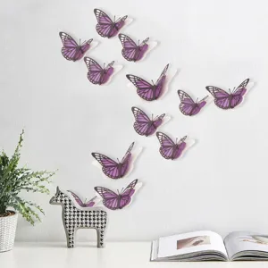 3D Vlinder Muurstickers van Parelmoer Papier Paars Huis Decoratie Decals 12Stks