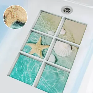 Anti slip bathtub stickers with frosted ocean beach starfish shell patterns for bathroom safety.