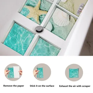 Waterproof anti slip bathtub stickers with ocean wave starfish shell patterns for bathroom.