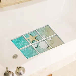 Non-slip bathtub stickers with beach starfish seashell pattern for safe bathroom shower use.