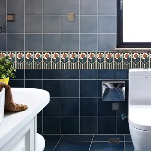 Dettaglio adesivo per piastrelle fiori retrò,sticker murale impermeabile cucina bagno.