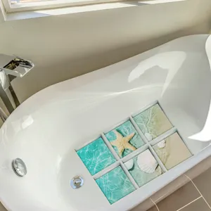 Non slip bathroom bathtub stickers with beach starfish seashell pattern for safe shower.