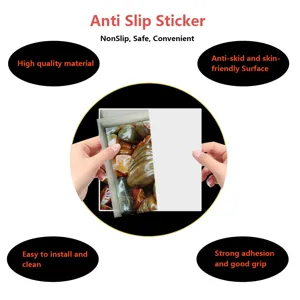 Bathroom anti-slip sticker detail showing pebble pattern surface, easy installation and strong grip.