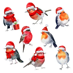 Adesivi per finestre pettirosso Natale acquerello vetrofanie elettrostatiche decorative