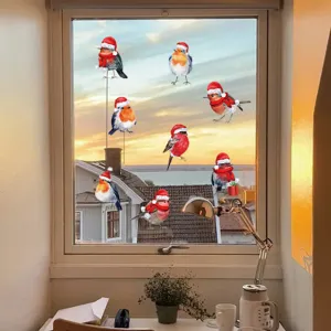 Pellicola statica finestra pettirosso Natale dettaglio scena decorazione vetro festiva.