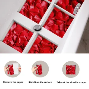Detailed view of red rose petal anti-slip bathtub stickers with easy installation steps.