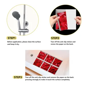 Detailed installation guide showing step-by-step application of rose pattern bathtub stickers.