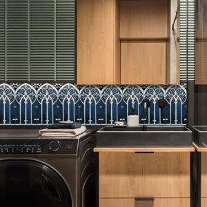 Adesivi per piastrelle ad arco gotico retro impermeabile blu oro decorazione murale bagno