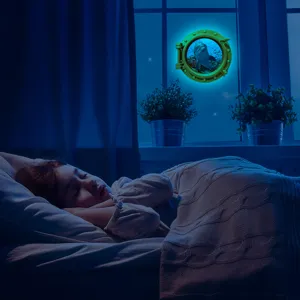 Luminous porthole wall sticker featuring a dolphin, glowing in the dark for room decor.