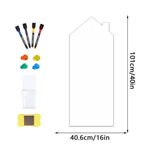 Hausförmiges magnetisches Whiteboard-Aufkleber-Set mit Stiften, Magneten und Aufbewahrung.