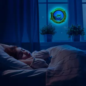 Glow in the dark ocean turtle porthole wall sticker, luminous window decor for kids room