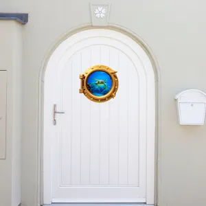 Luminous porthole wall sticker featuring marine animals and sea turtle design, perfect for home decor.