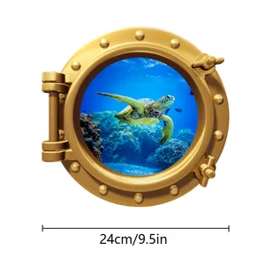 Marine animal wall sticker porthole design turtle fridge magnet home decor 24cm size