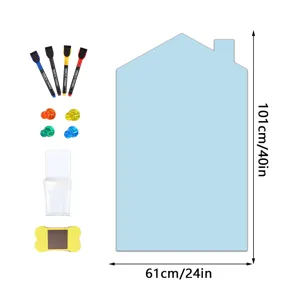 Hausform magnetische Whiteboard-Aufkleber mit Markern und Zubehör für Kinderzimmer.