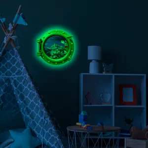 Luminous porthole wall sticker with marine animal underwater view, glowing kids room home decor.