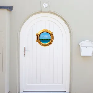 Decorative 3D porthole wall sticker ocean view removable door decal for home room decor.