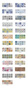 Dettaglio motivo adesivo per piastrelle retrò, opzioni adesive decorative per pareti.