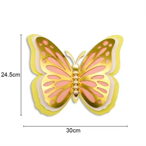 3D layered butterfly wall sticker with gold foil and pearls, 30cm wide, perfect for home decor.