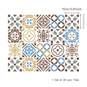 Retro mosaic tile stickers self-adhesive waterproof peel and stick wall decor set of 20