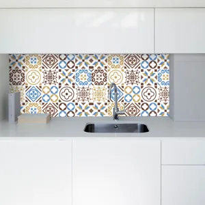 Retro peel and stick tile sticker detail showing kitchen backsplash decoration effect.