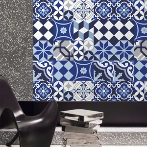 Adesivi per piastrelle a motivi blu e bianchi retrò per decorare pareti e pavimenti moderni