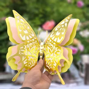 3D hollow butterfly wall sticker, 4-layer pearlescent paper butterfly for wedding party decor.