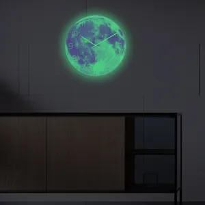 Luminous moon wall clock, acrylic UV printed glowing planet clock for bedroom living room decor