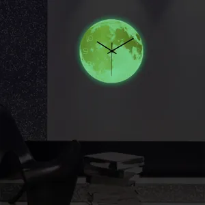 Moderno orologio da parete luna luminosa, orologio pianeta acrilico stampa UV per la casa.