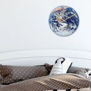 Orologio da parete terra luminosa stampa acrilico pendolo rotondo per camera da letto