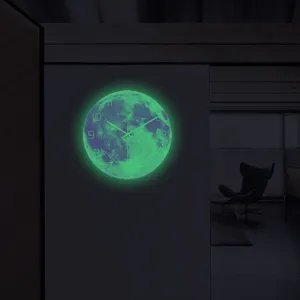Orologio da parete luna luminoso acrilico stampa UV orologio rotondo camera da letto