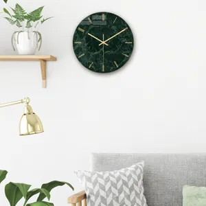 Minimalist marble wall clock acrylic material modern living room decor detail view