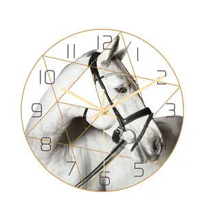 Modern Minimalist Acrylic Wall Clock Horse Head Geometric Pattern Silent Round Clock For Living Room Home Decor