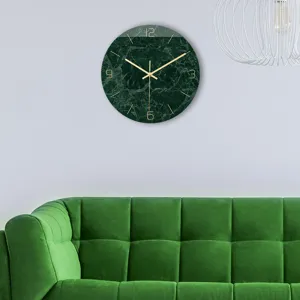 Creative minimalist marble wall clock acrylic material modern home living room decor detail view