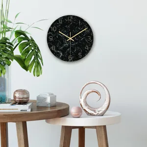 Minimalist black marble wall clock with gold numbers modern acrylic decorative clock for room