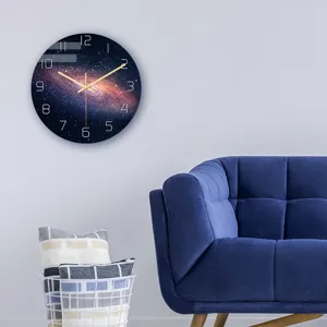Reloj de pared galaxia creativo de acrílico con movimiento silencioso decorativo