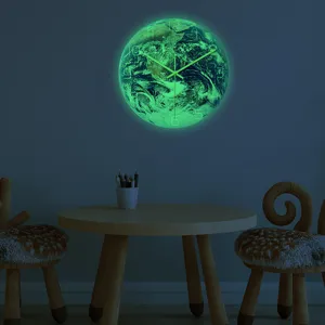 Orologio da parete terra luminosa design pianeta acrilico decorazione stanza camera