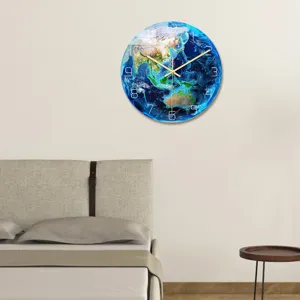 Orologio da parete terra luminosa moderno, orologio rotondo stampato UV in acrilico per camera.