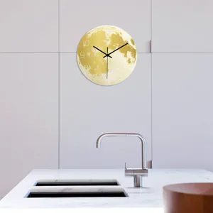 Orologio da parete luna dorata moderno in acrilico silenzioso per soggiorno camera da letto