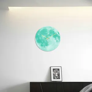 Orologio da Parete con Luna Luminosa Acrilico Pianeta Stampa UV Movimento Silenzioso Orologio da Parete Per Soggiorno Camera da Letto