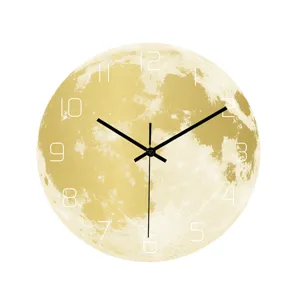 Acrylic moon wall clock UV printed luminous glowing modern design for bedroom living room home decor