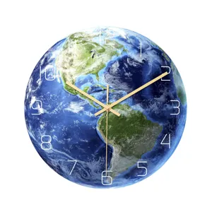 Earth planet wall clock acrylic UV print modern silent bedroom living room decor watch
