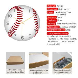 Baseball Wanduhr Acryl leises Uhrwerk modernes Design dekorative Uhr für Wohnzimmer Schlafzimmer