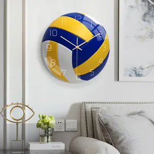 Modern volleyball wall clock with acrylic silent movement for living room bedroom decor.
