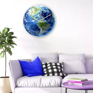 Reloj de pared creativo con estampado de tierra material acrilico silencioso salon