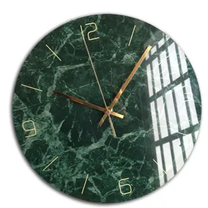 Orologio da parete moderno in marmo verde scuro con lancette oro per decorazione casa