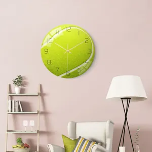 Orologio da parete creativo palla tennis, movimento silenzioso acrilico decorazione.