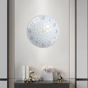 Acrylic golf ball wall clock with silent movement for modern living room bedroom decor.