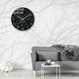 Modern minimalist acrylic wall clock with black marble texture, silent sweep for home decor.